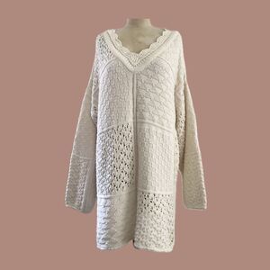 Vintage 90s Ivory 100% Cotton Crochet  Express Long Sleeve Pullover Sweater - M
